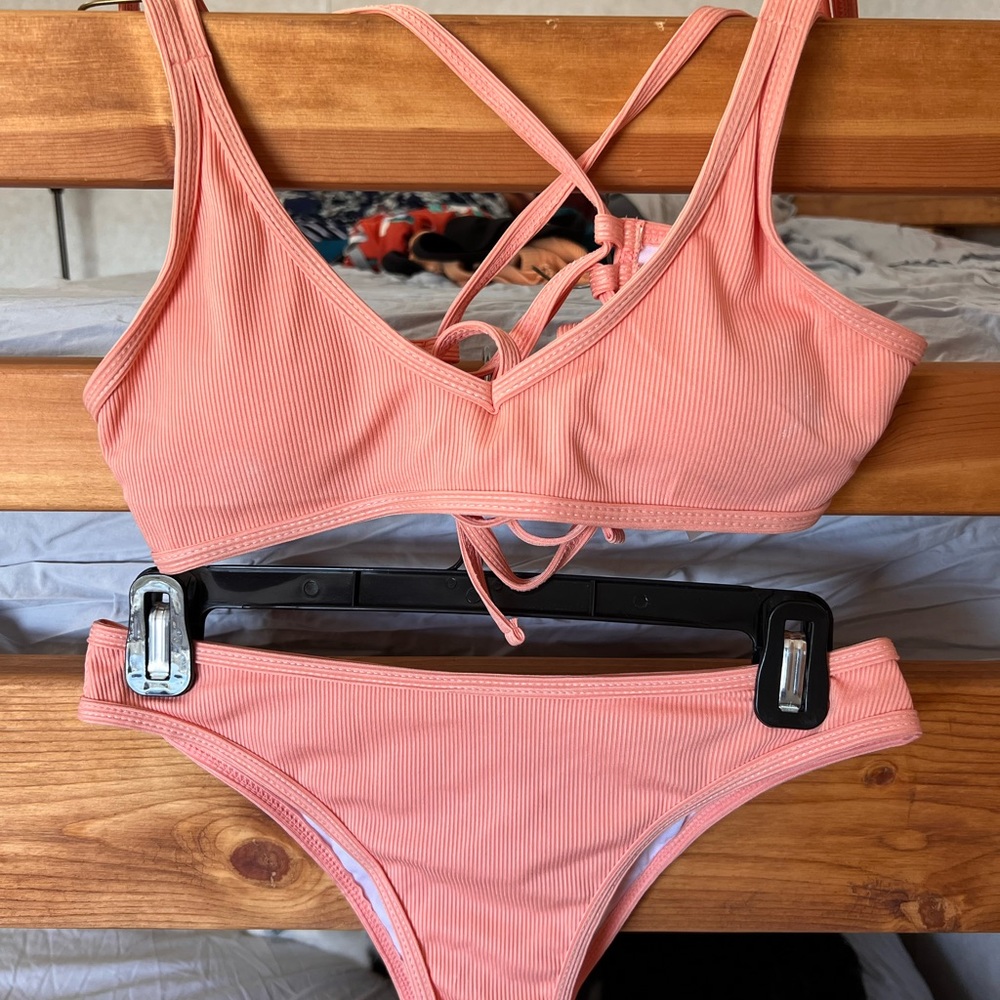 Small Coral cross back ROMWE swimsuit